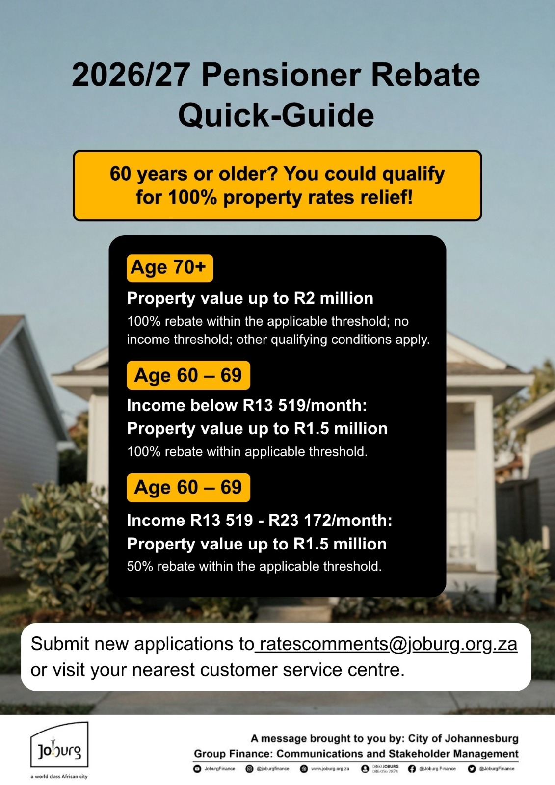 City of Johannesburg pensioner rates rebate information
